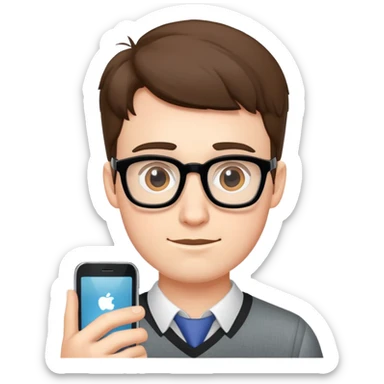 Nerdy guy with cellphone   sticker