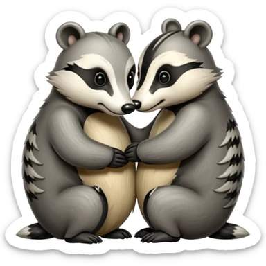 Two badgers hugging for comfort sticker