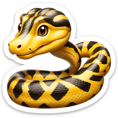 cinematic-cute-anaconda-portrait-emoji,-head-tilted-playfully-and-inquisitively,-with-a-sleek,-shimmering-body-adorned-with-detailed-scale-sriped patterns-and-round,-sparkling-eyes-full-of-wonder,-simplified-yet-irresistibly-adorable-features sticker