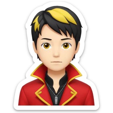 Isagi yoichi con una camisa de mangas negras y adelanté color rojo con bordes de color amarillo sticker