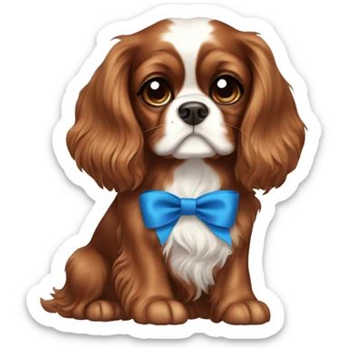 Cavalier king charles dog all brown with blue bow sticker