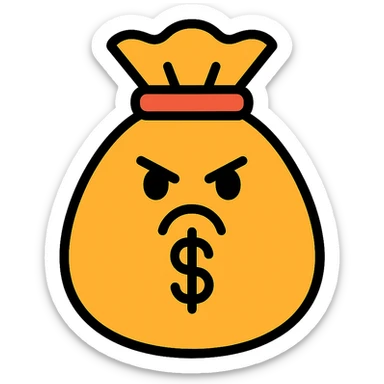 angry bag of money icon with color and black outlines sticker