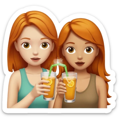 One ginger girl and one tan girl drinking sticker