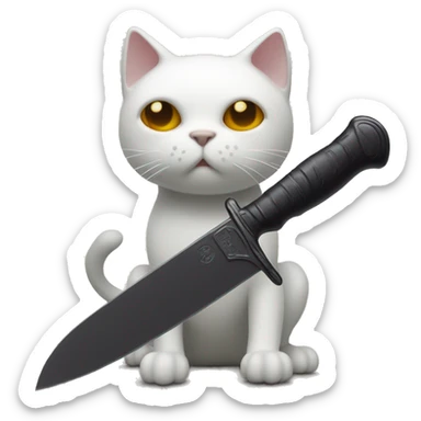 Ghost cat with a dark substance on toy knife sticker
