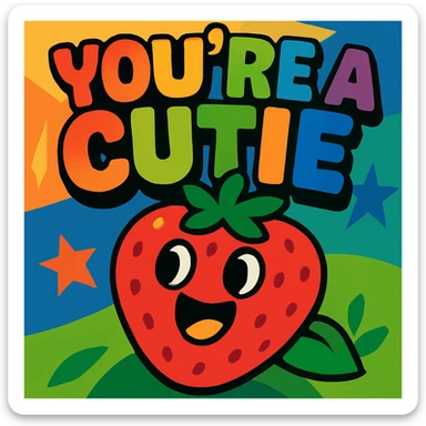 the phrase "you're a cutie" in rainbow gradient, super bold and bubbly font, energetic and joyful look sticker