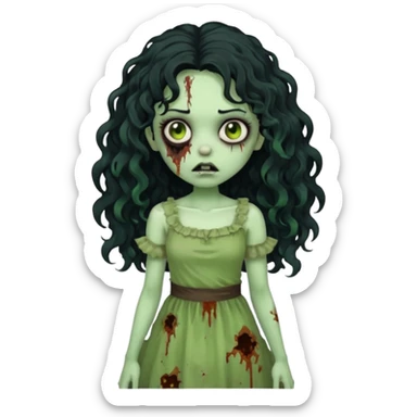 garota zumbi com cabelo cacheado longo oreto sticker