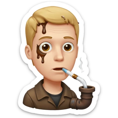 White guy smoking a sewer pipe with brown liquid overflowing and dripping down the side sticker