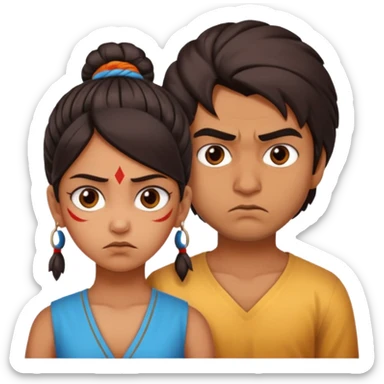 brother and sister fighting modern culture naughty  - indian skin and hairstyle sticker
