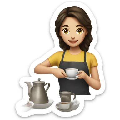 Brunette girl making tea sticker