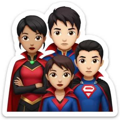 Solo poly platonic relationship, one is south African girl, one is Asian boy, one is biracial features Asian tomboy girl, vampire and marvel cosplay elements inspired. sticker
