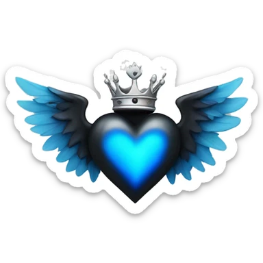 Black heart with wings and blue flames and a silver crown sticker
