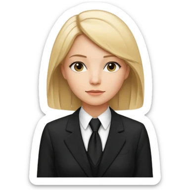 woman lawyer blanche et blonde avec des cheveux mi-long; elle est habillée avec une longue robe noire et une cravate blanche;  sticker