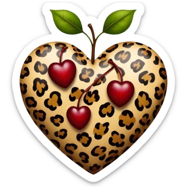 leopard print heart with two dark red cherry without stem  sticker