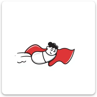 Sketchy medicine pill with cape flying like a superhero sticker