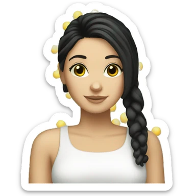 White girl with black hair  holding mimosa  sticker