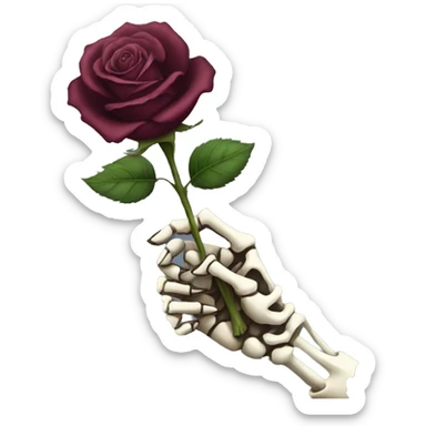 Skeleton hand holding a dark rose sticker