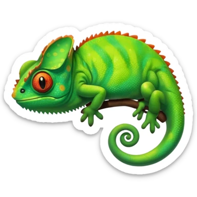 please create an animated color changing emoji that can be used as favicon . the default colour must be green and then its colour must change. the chemeleon should look to the left side. The chemeleon should look happy. The colour of the chemeleon is not changing sticker