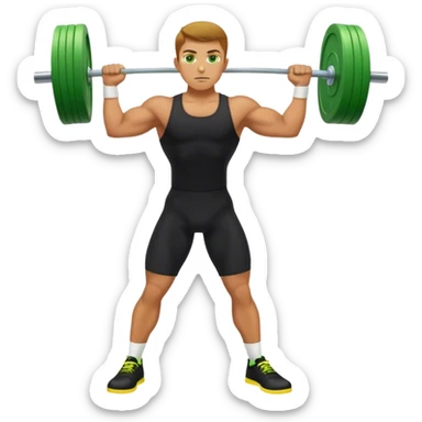 tanned guy green eyes black clothes yellow shoes clean and jerk exercise sticker