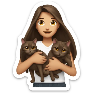 Two long hair brunettes keeping two brown cats in their hands sticker
