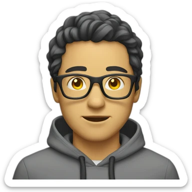 White man with yellow tinted glasses and black hair in a gray hoodie sticker