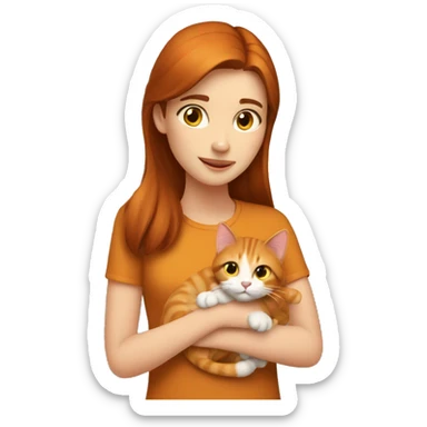 Brunette girl petting a ginger cat sticker