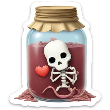 Sad jar of worms crying next to heart skeleton sticker