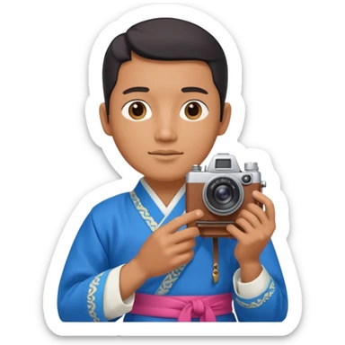 korean hanbok with ancient mayan man with camera sticker