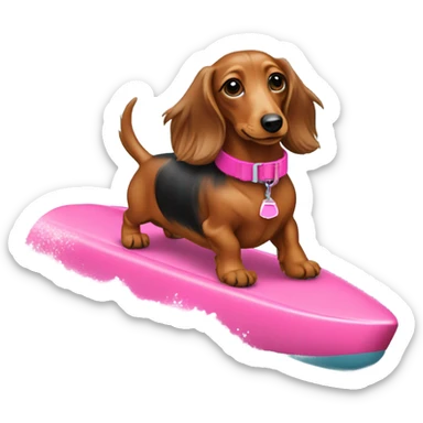 Long haired miniature dachshund red colour with pink collar waterskiing sticker