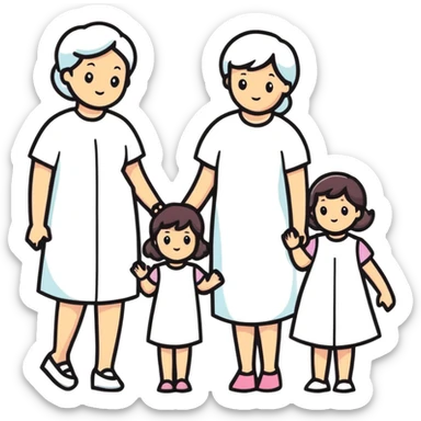 Family with mother, father and three little girls sticker