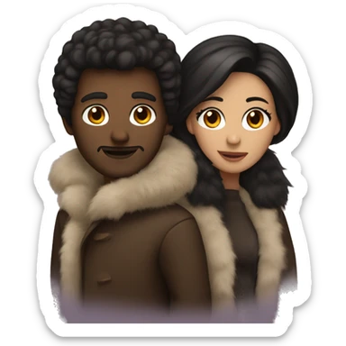 Dark haired couple in long fur coats sticker