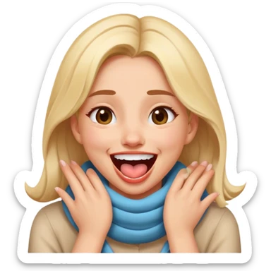 expressive face girl with her hands wrapped around her own neck, laughing, tongue out sticker