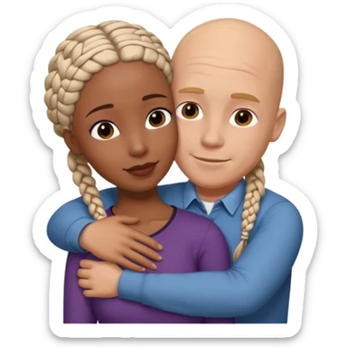 Bald white guy hugging black female friend with braids sticker