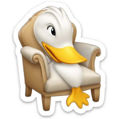 Canard sur un fauteuil avec une tulipe dans le bec sticker