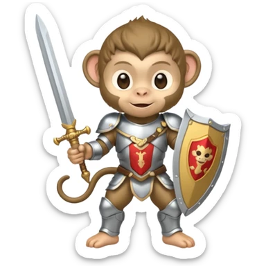 baby monkey in silver armor, full body, smile sticker