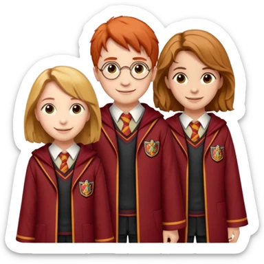 harry potter, ronald weasley and hermione granger in gryfinndor uniform sticker