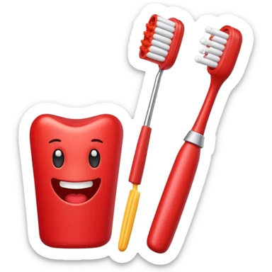 quiero que me hagas emojis de dentista rojos, no pero osea de los cepillos, pasta hilo y así pero en color rojo  sticker