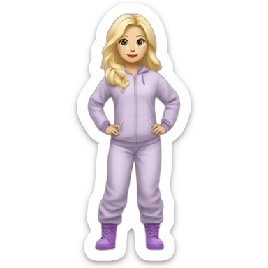 Bebe fille blonde en pijama gris et des bottes mauve  sticker