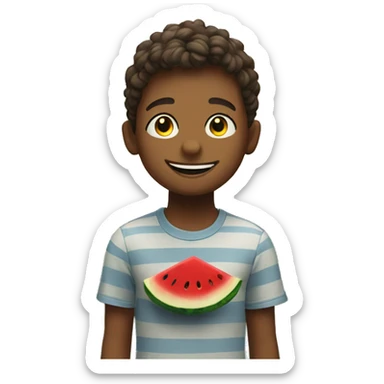 smiling boy indoors with blinds add watermelons in the background  sticker