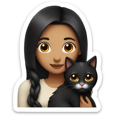 pretty woman with very long black hair and caramel skin hugging a cat sticker