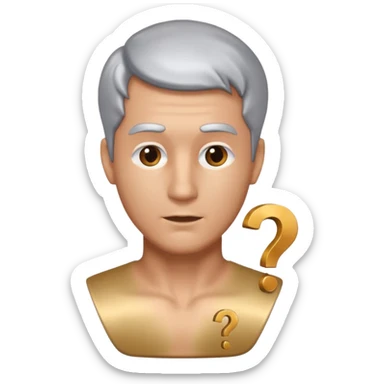 bust of a man with a question mark sticker