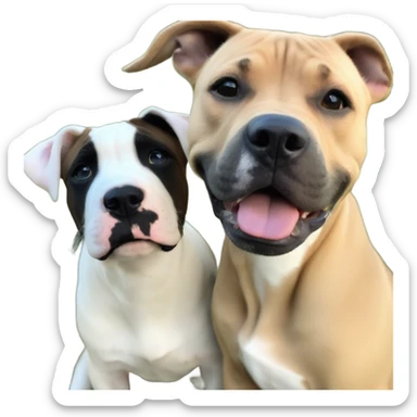 Black mouth cur puppy next to black and white smiling pit bull sticker
