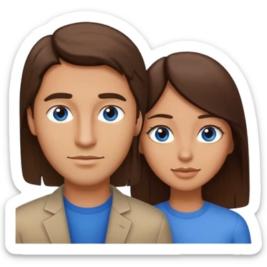 couple homme cheveux raide châtains et yeux bleu et femme cheveux raide chatains et yeux marron sticker