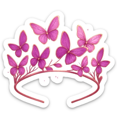 Edit the butterfly crown to be rose gold with pink and purple butterflies and a magical pink glow. Keep the background transparent. sticker