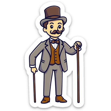 old elegant Victorian man with mustache and cane sticker