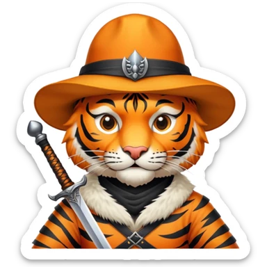 Tiger musketeer with hat and sword sticker