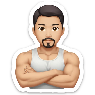 Korean Asian hot male with goatee and flexing sticker
