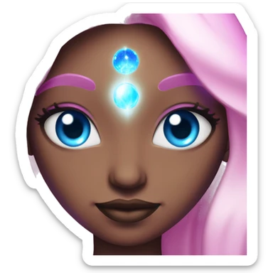 magical diva with pink andromedan skin long hair and blue eyes glowing third eye sticker