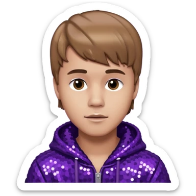 Justin Bieber with light brown hair, dark purple sequin outfit sticker