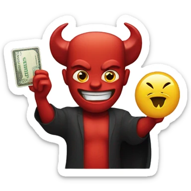 The devil holding a debit card sticker