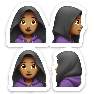 animated girls, longe hair and hoodie lila sticker